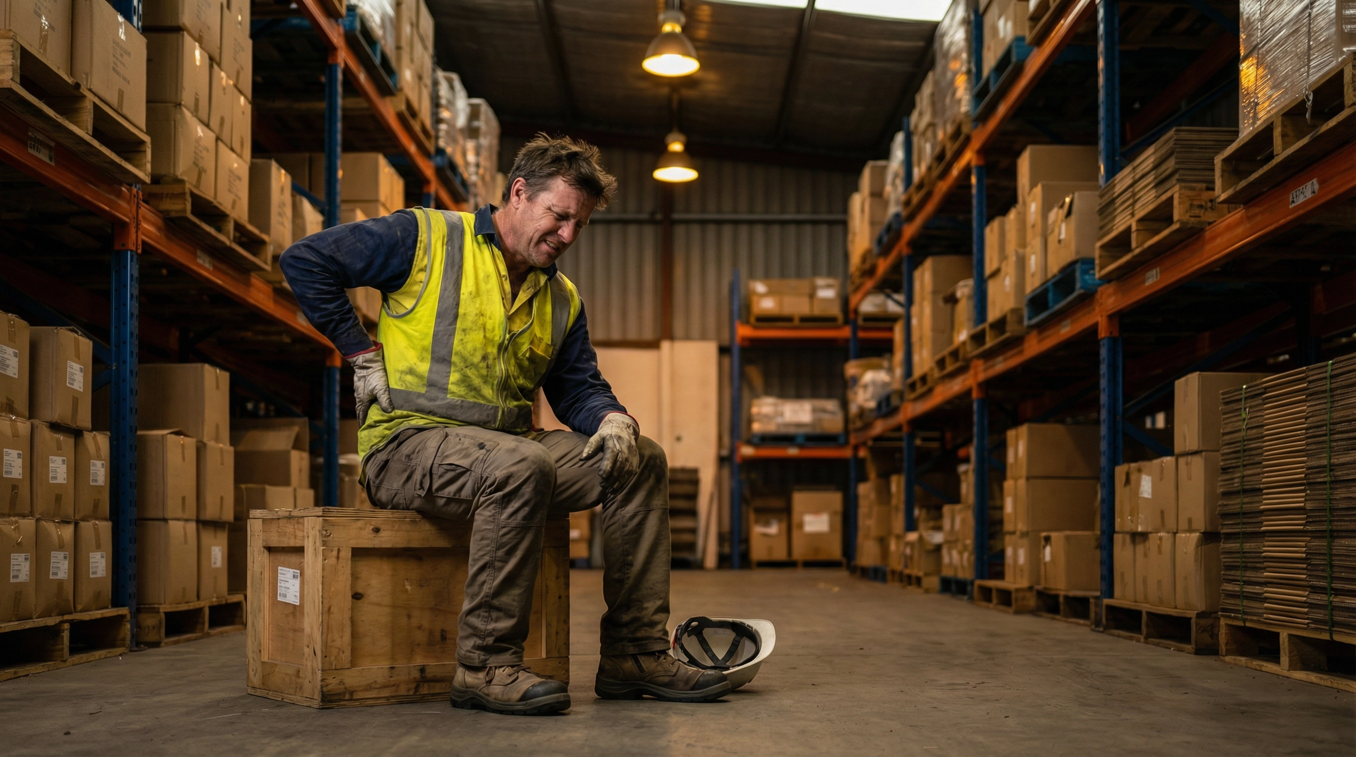 Injured worker in warehouse