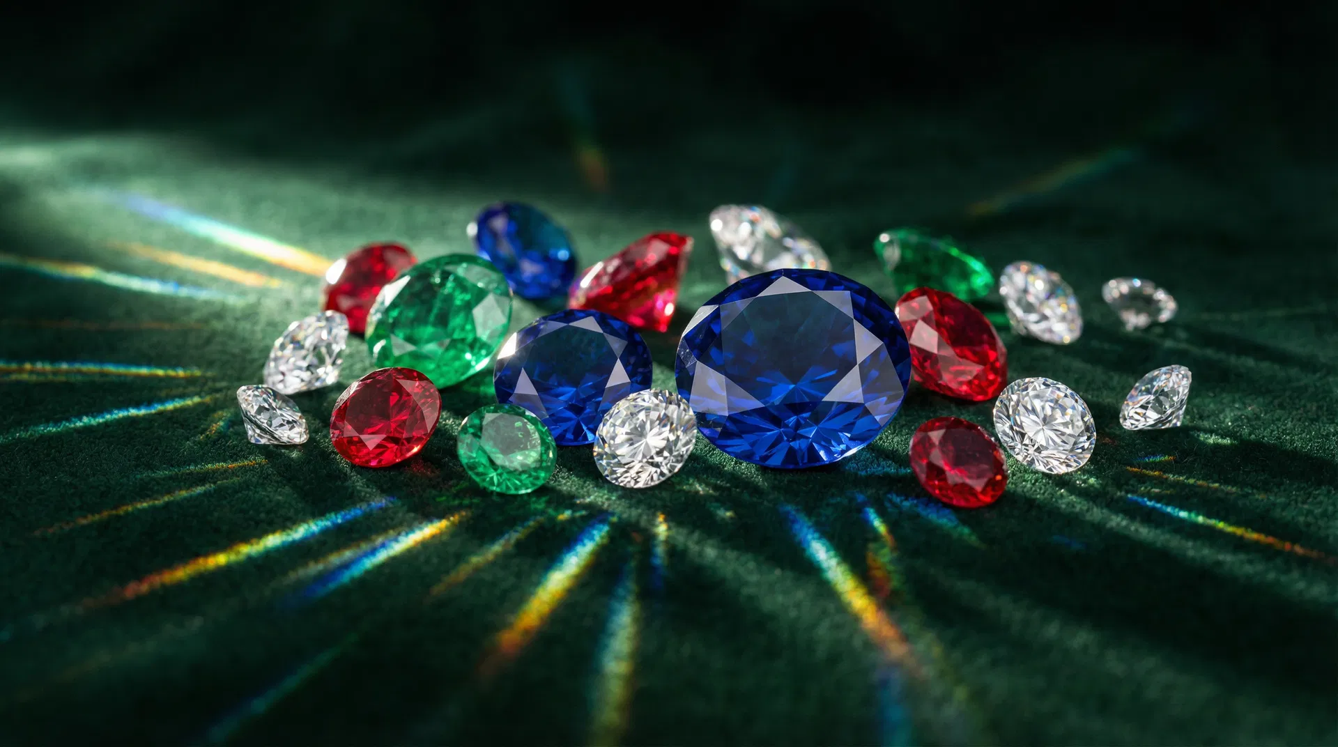 Premium wholesale gemstones on green velvet