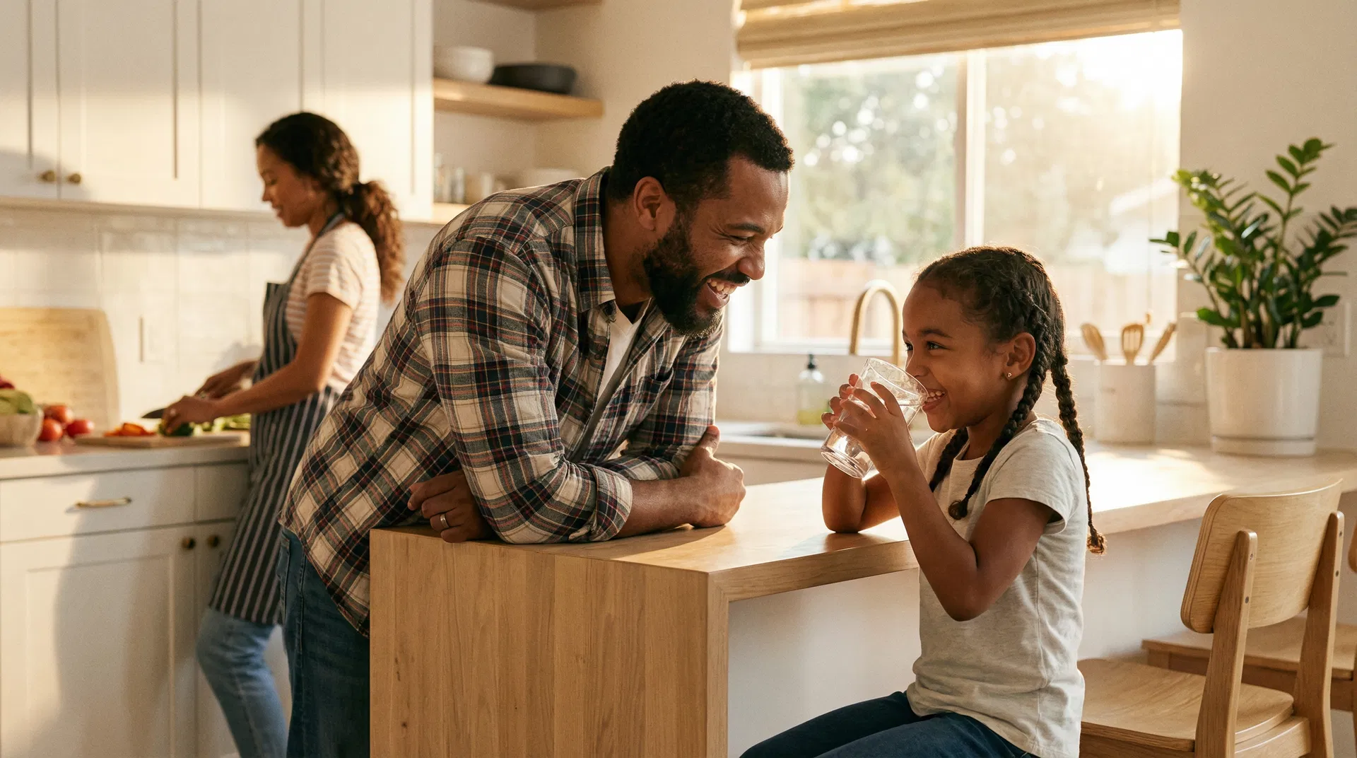 Happy family enjoying clean Purella water