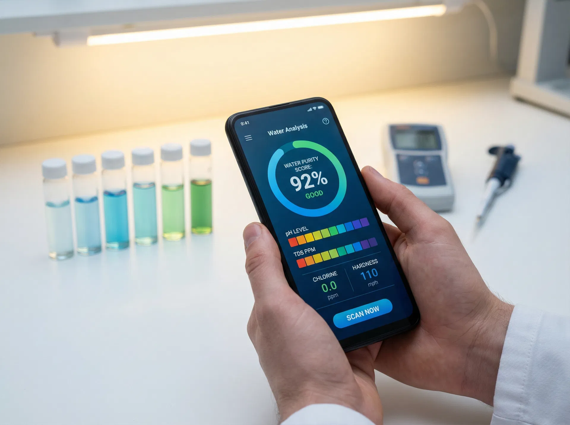 Purella Water Lab App showing water analysis results