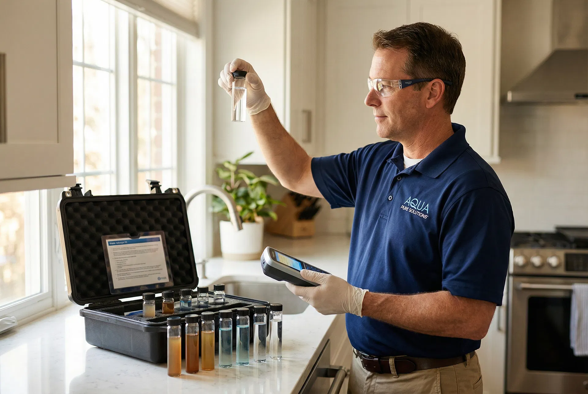 Purella technician performing in-home water test
