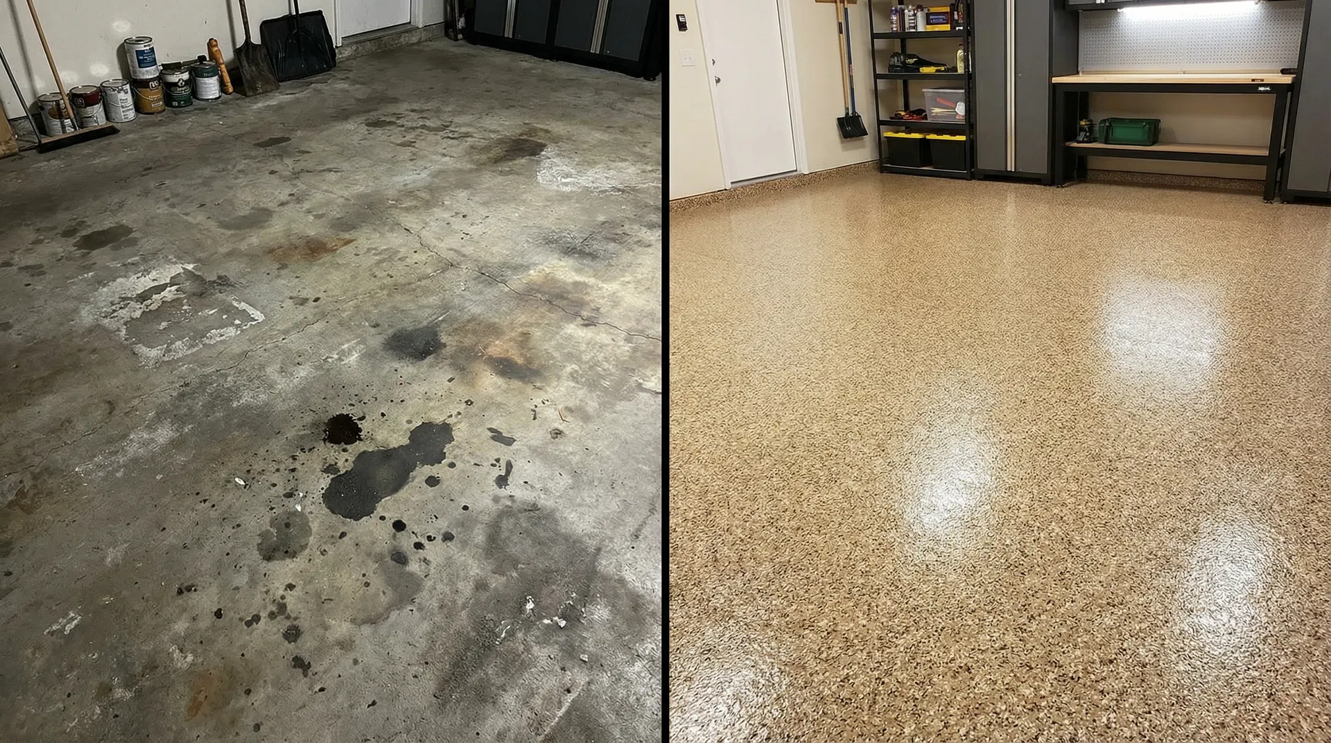 Before and after floor coating