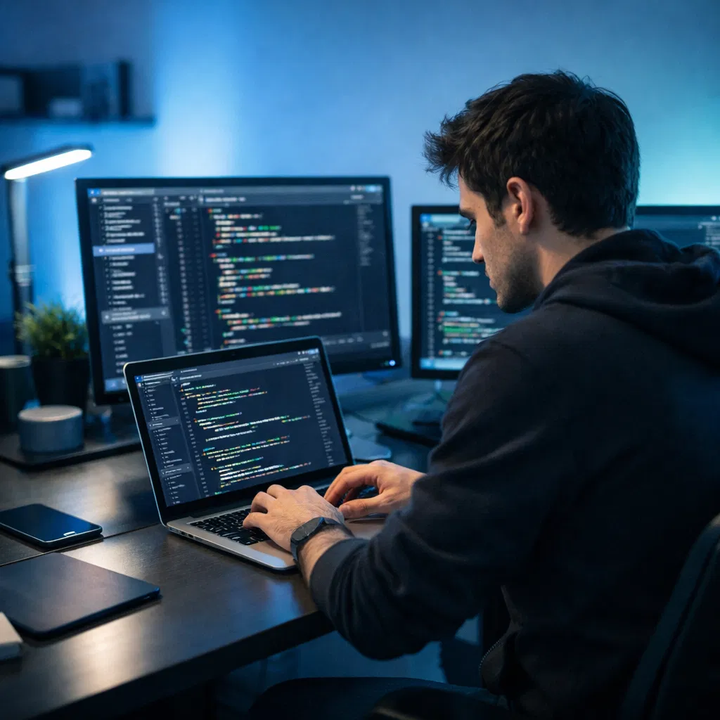 Profissional de TI desenvolvendo código