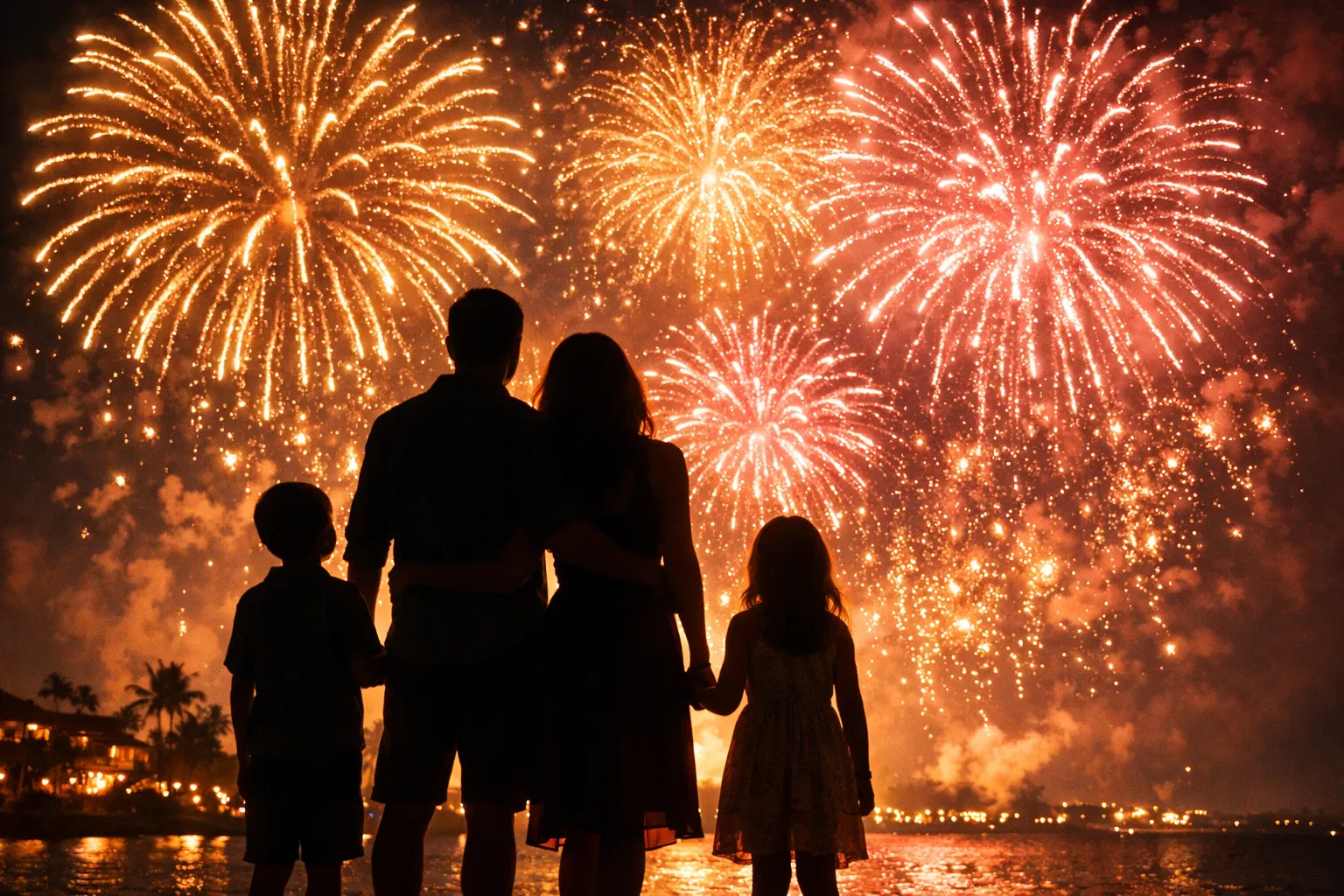 Family watching fireworks