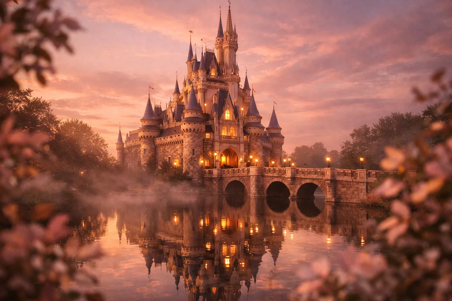 Fairy-tale castle at golden hour