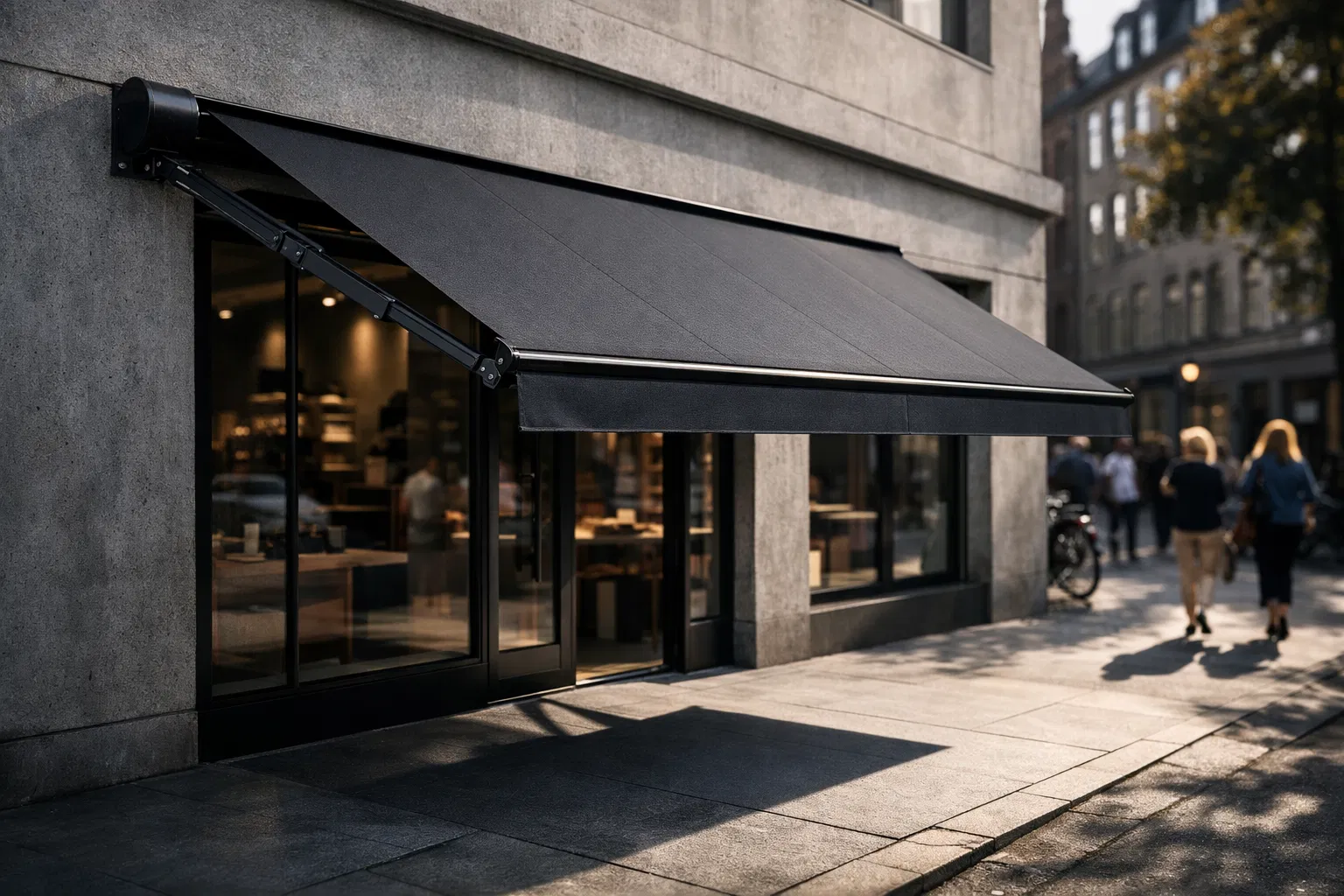 Café og erhvervsfacade med markise