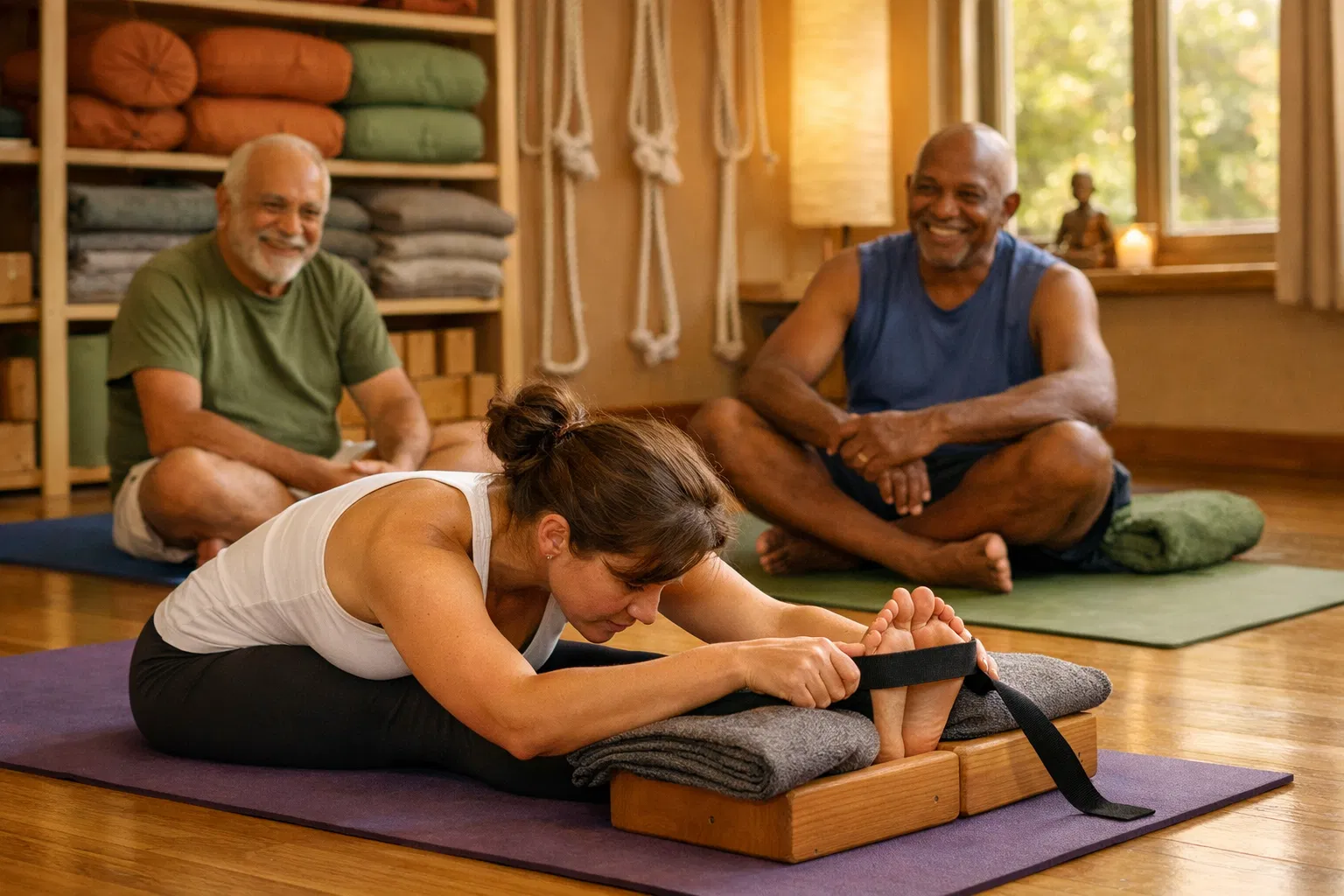 Iyengar yoga class in session