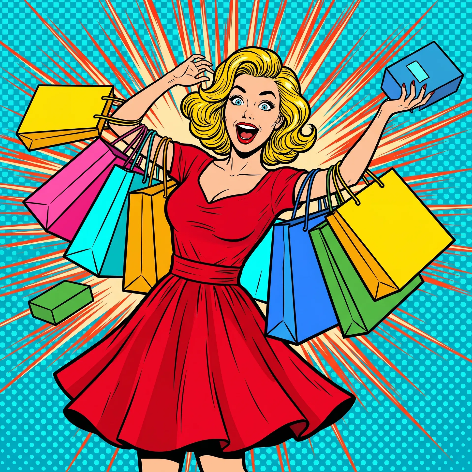 Shopping Frenzy Woman in Red
