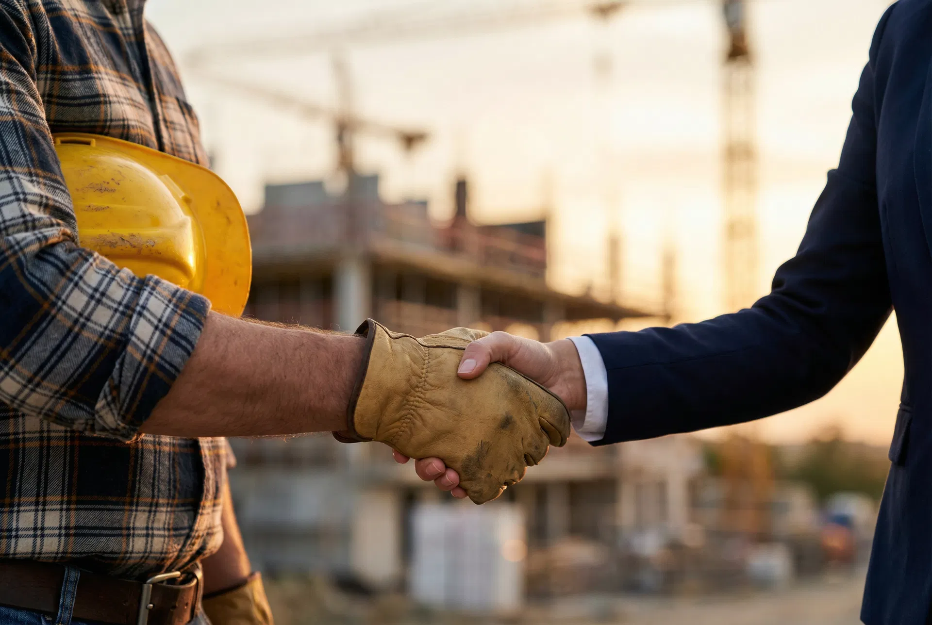 Contractor and insurance agent handshake