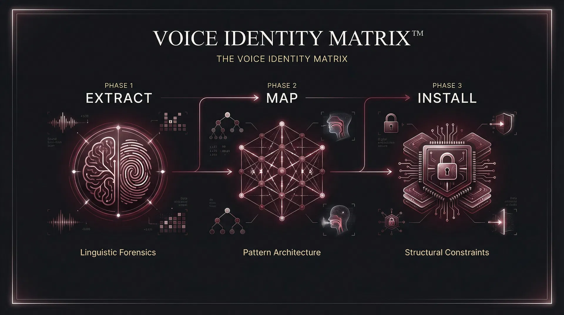 The Voice Identity Matrix™ — proprietary three-phase extraction and encoding process