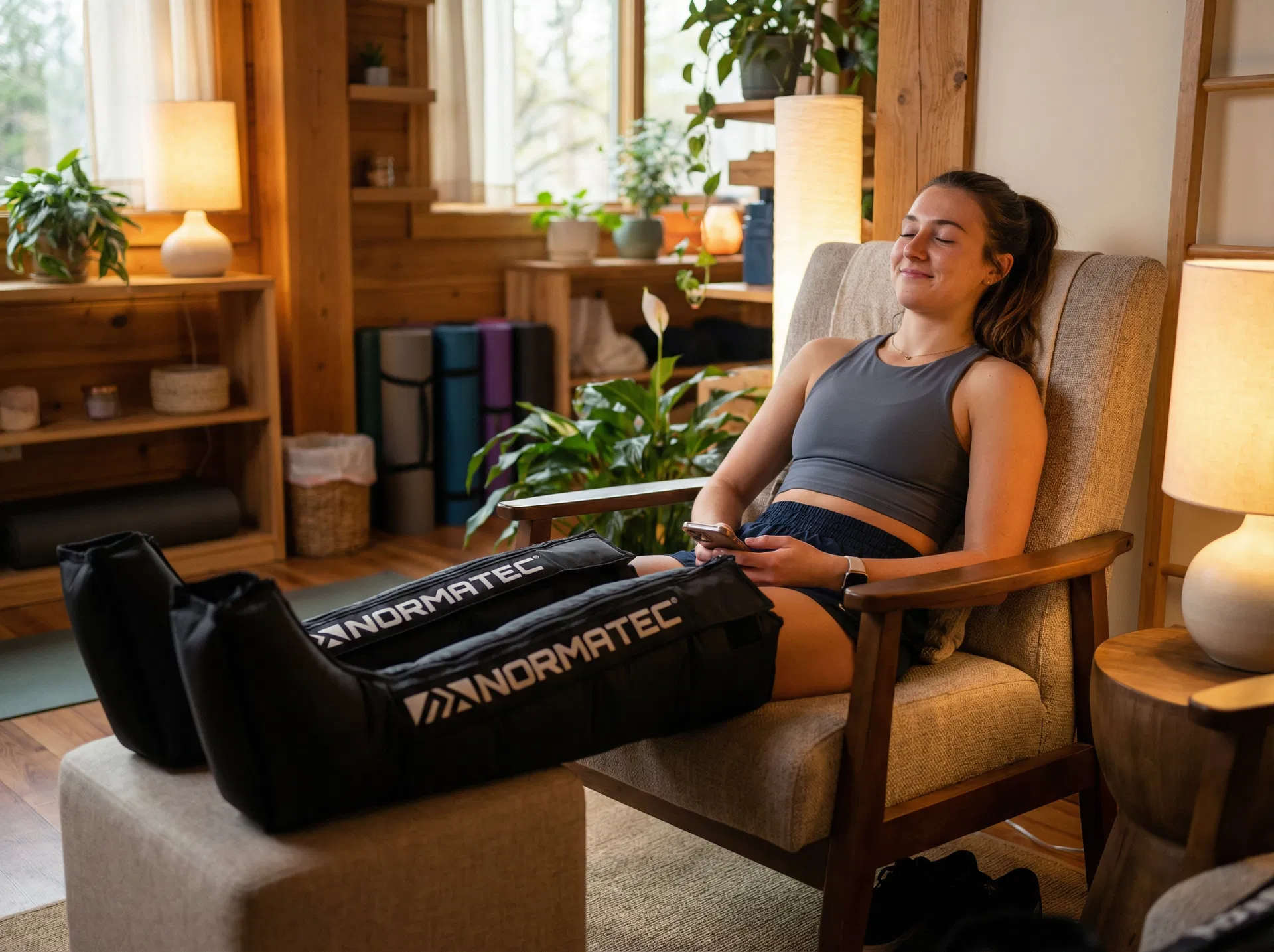 Female athlete recovering with NormaTec compression