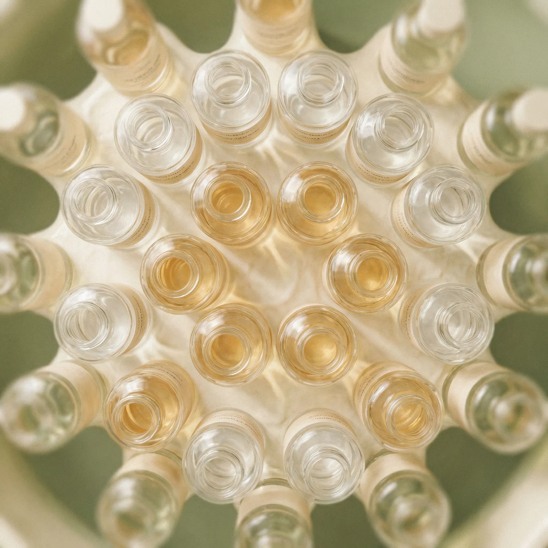 Pharmaceutical vials arranged in geometric pattern