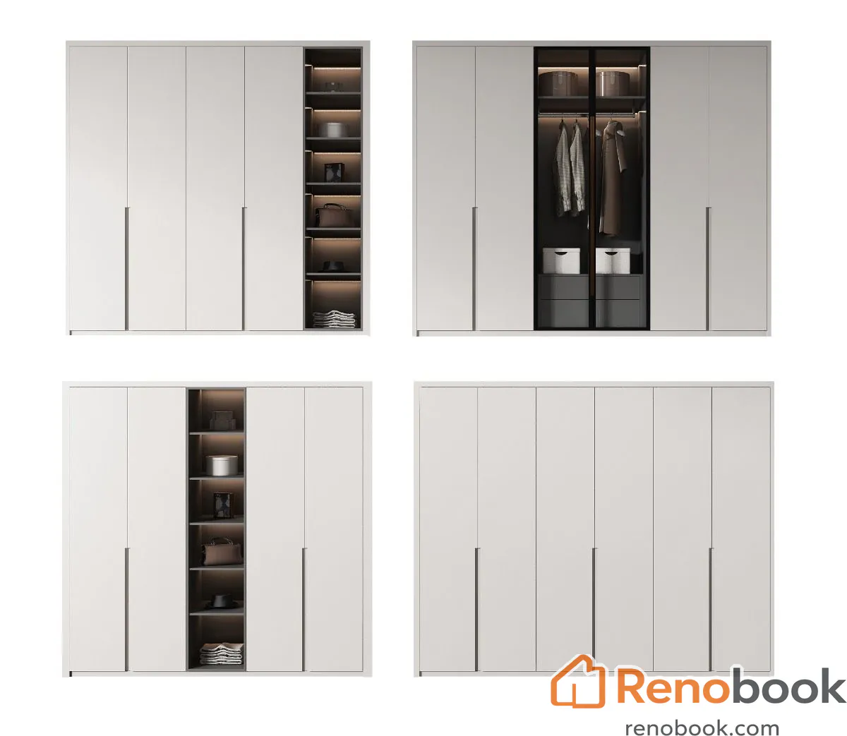 Modern white and dark wood wardrobe cabinet with integrated lighting in Los Angeles, CA, USA