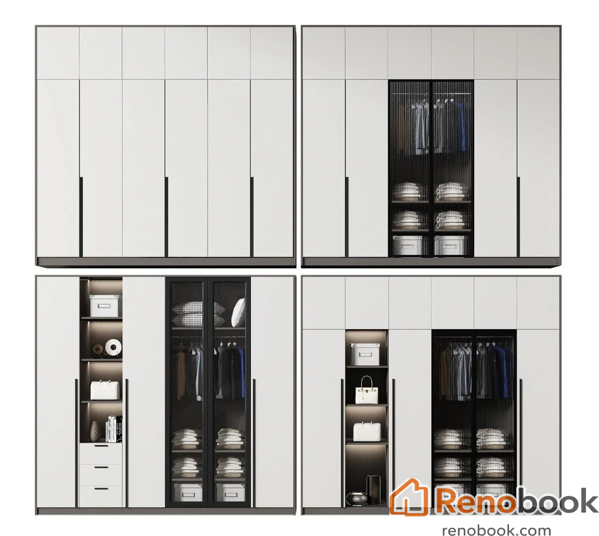 Modern white and glass wardrobe cabinet with illuminated shelving in Los Angeles, CA, USA