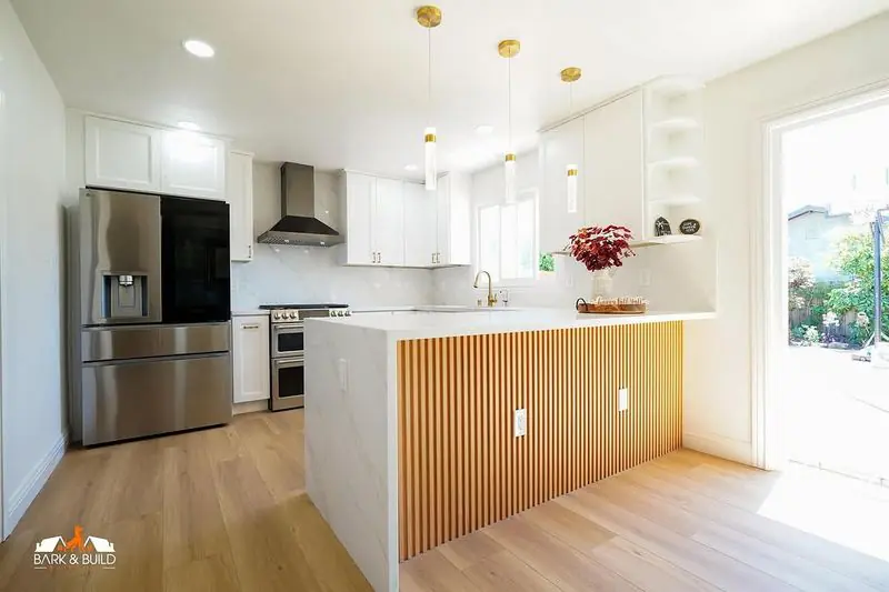 Kitchen with decorative panels in Oakland, California