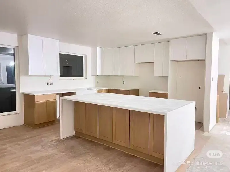 Modern Minimalist Kitchen Renovation with Waterfall Island /Austin TEXAS