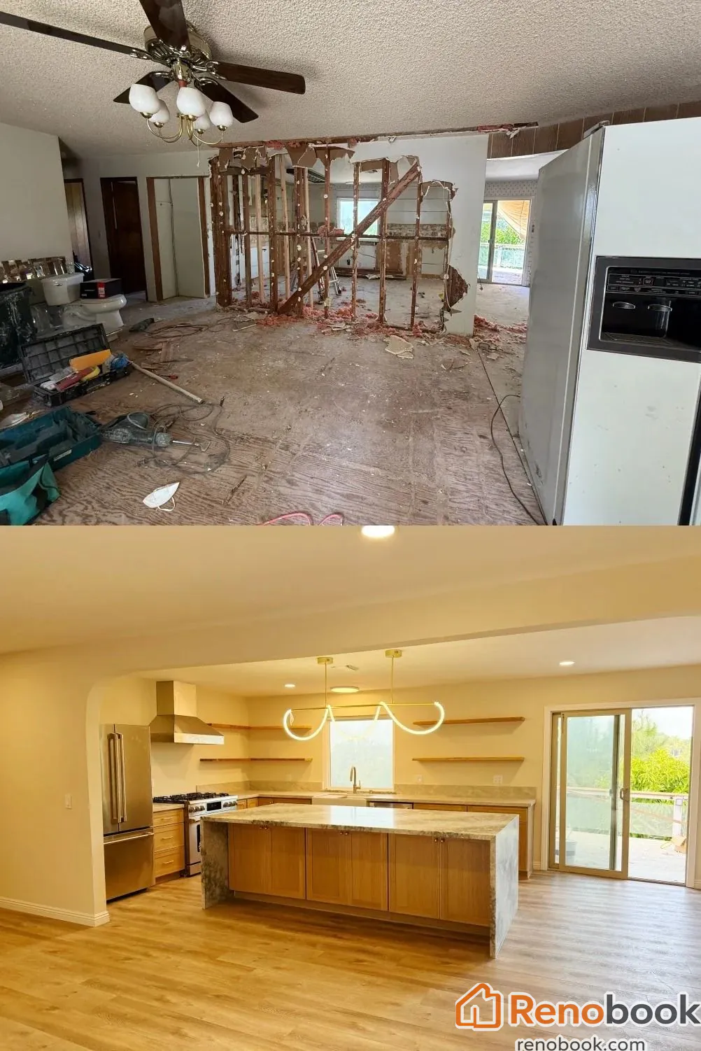 Before and after a complete renovation of a house in Los Angeles, California.