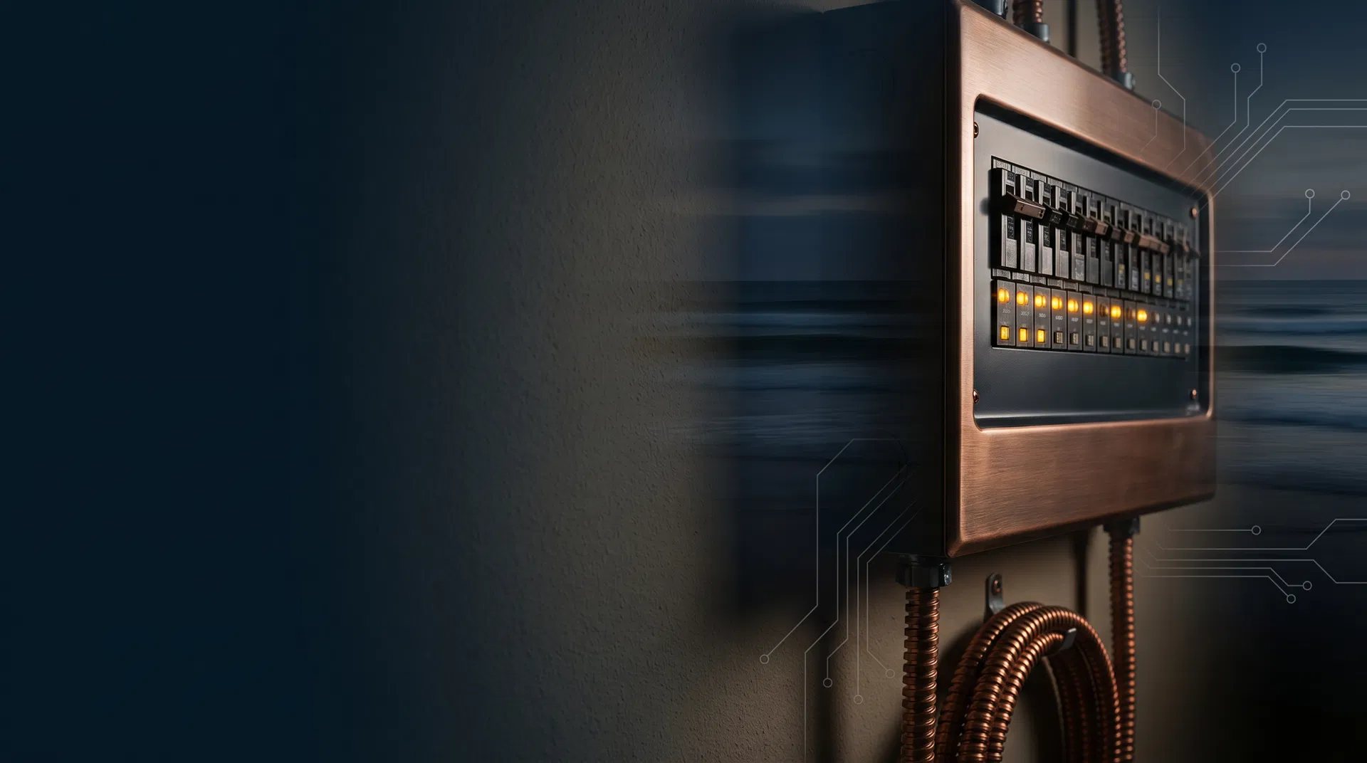 Modern electrical switchboard with coastal utility styling