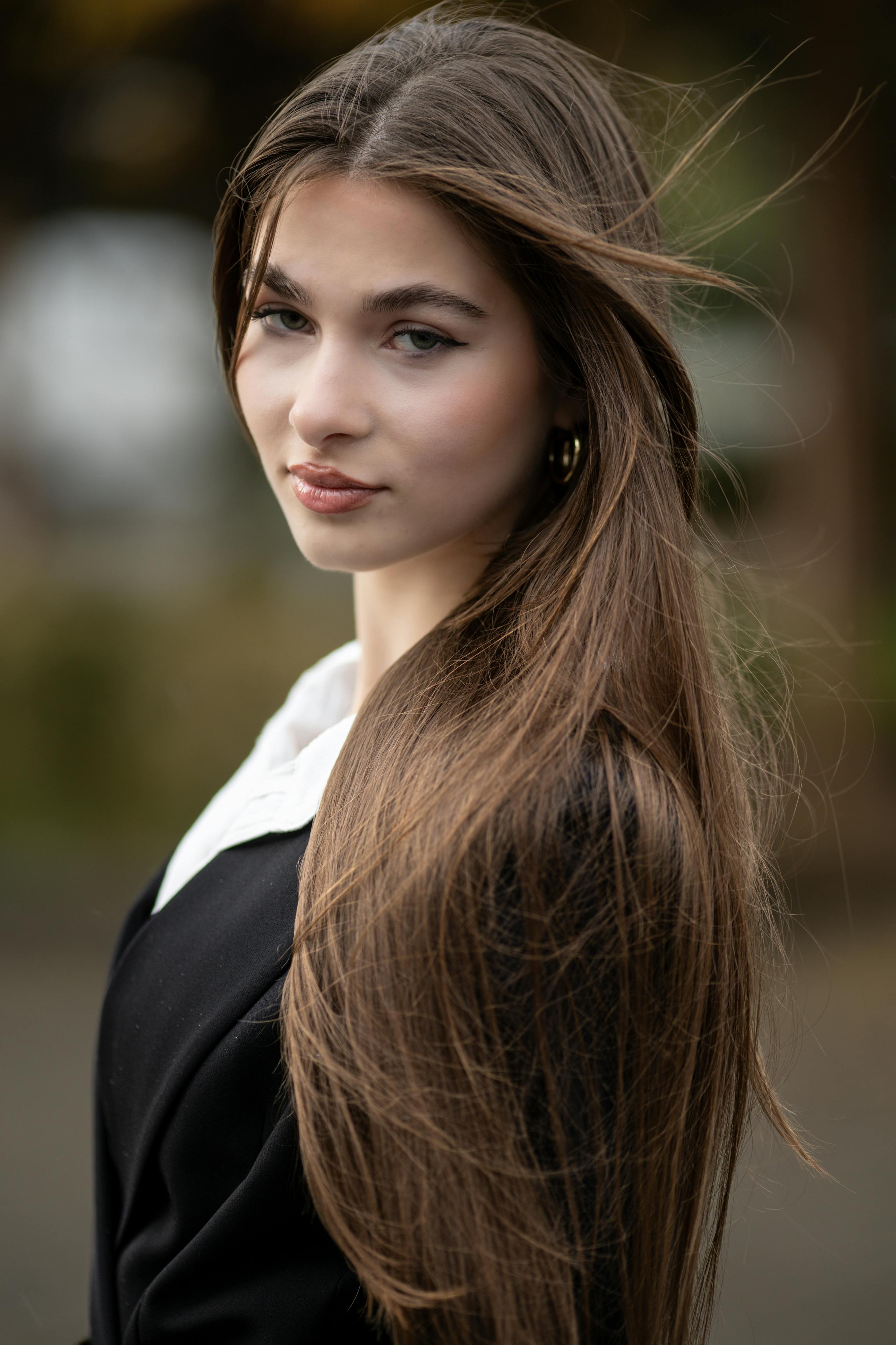 Young Woman with Long Flowing Hair Outdoors