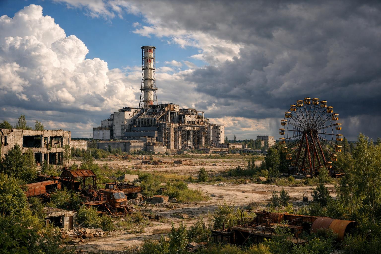 Abandoned Chernobyl power plant and Ferris wheel