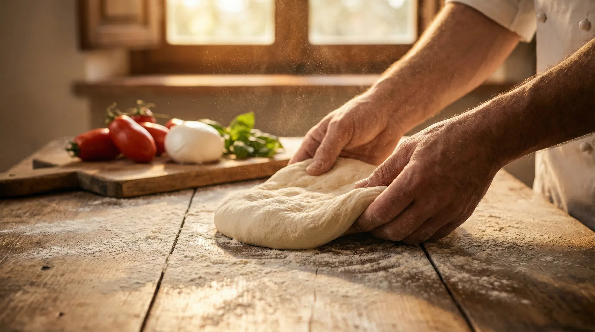 Artisan pétrissant la pâte à Pinsa