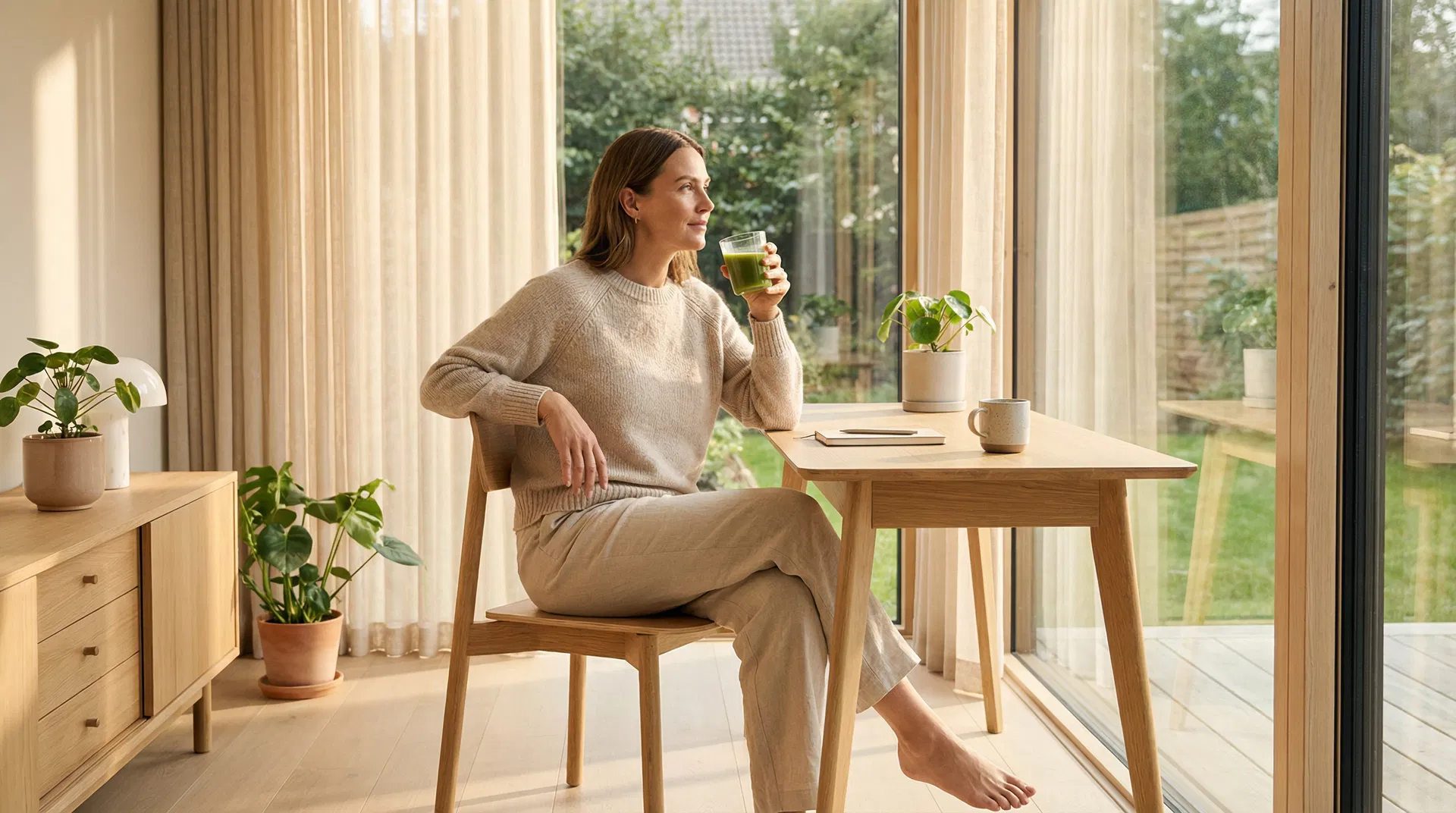 Woman enjoying wellness drink