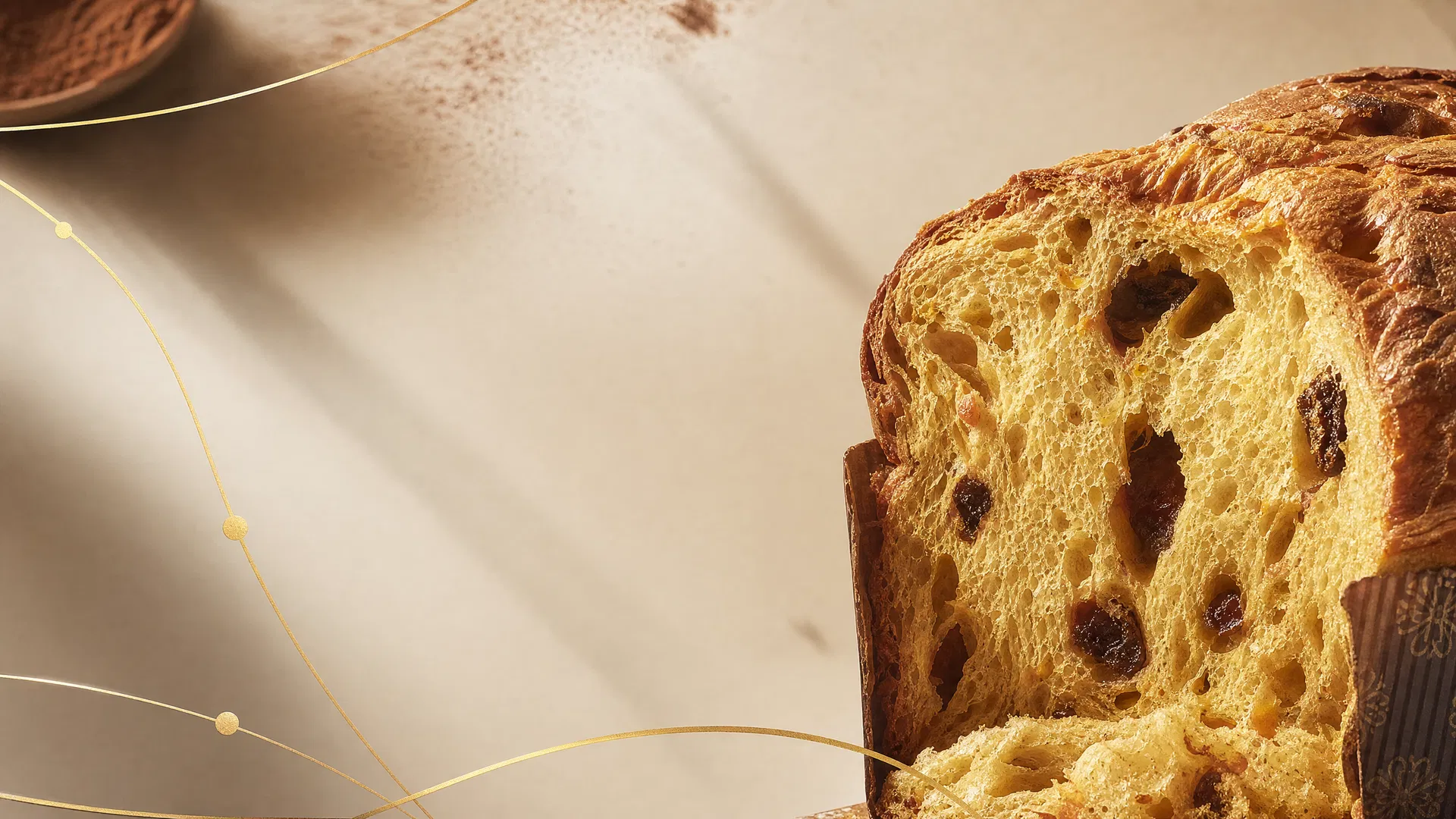 Macro panettone premium con linee dorate