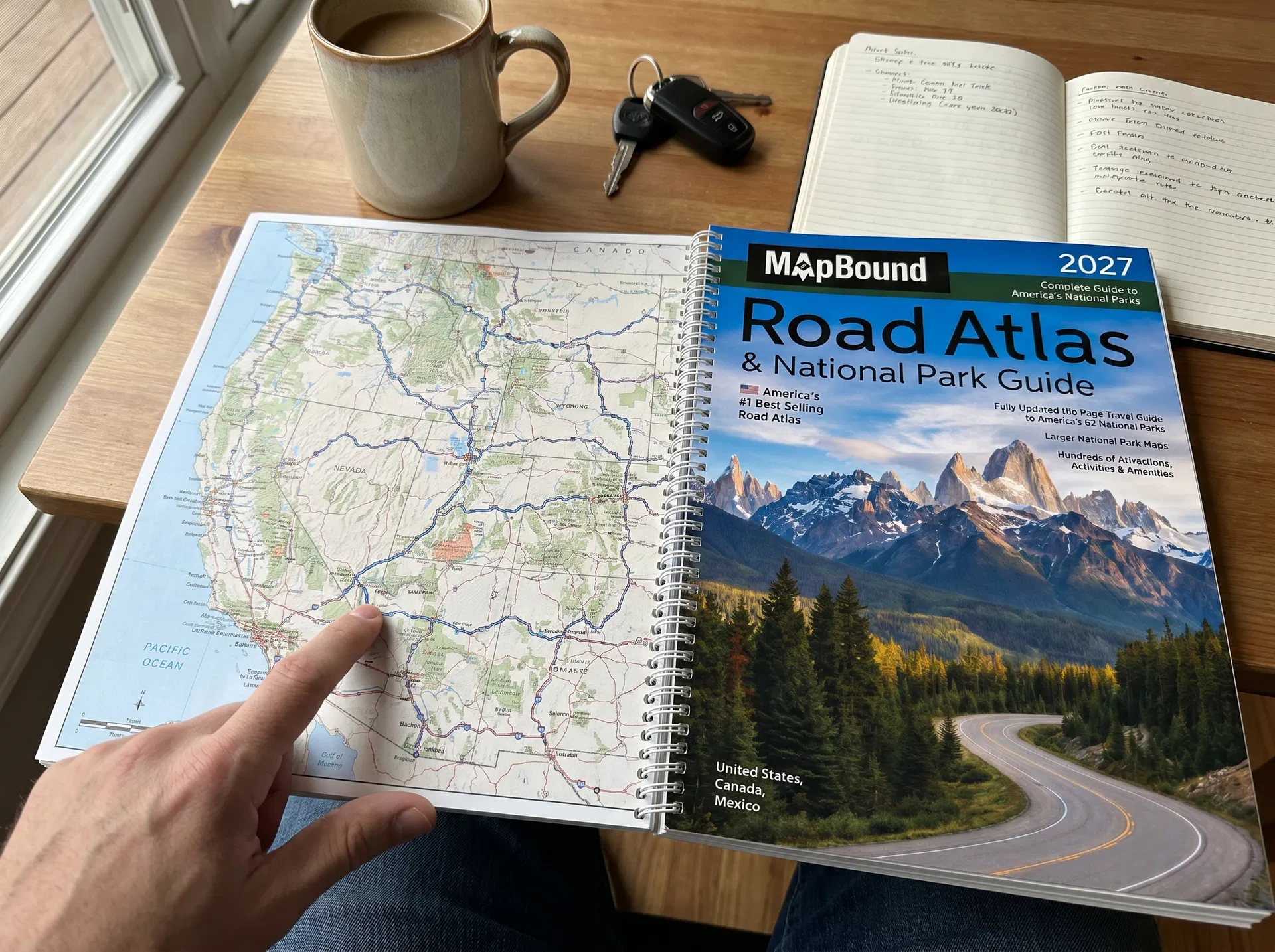 Traveler opening and using the MapBound atlas immediately during trip planning
