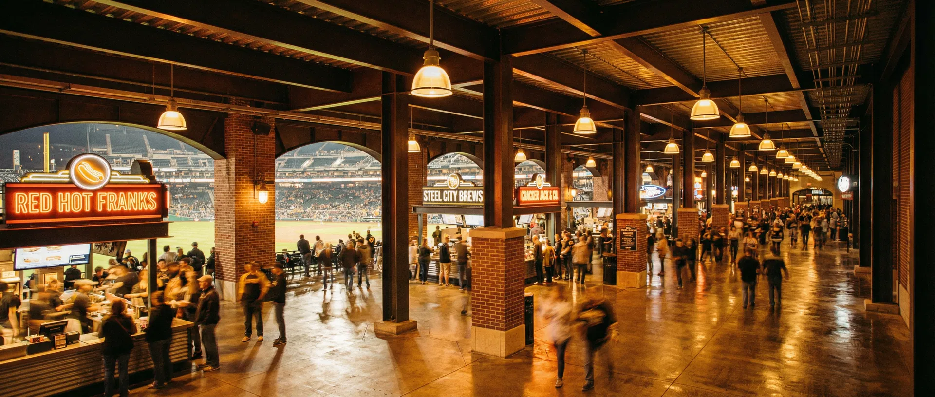 Stadium concourse at dusk