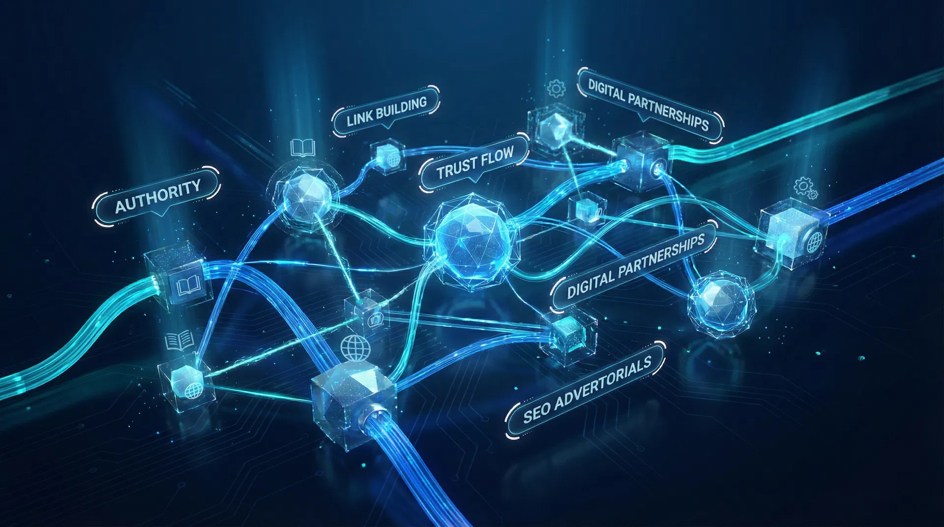 SEO Advertorials 3D Network - Link Building Strategy, Digital Partnerships, Authority Flow, Trust Network, Domain Authority Optimization