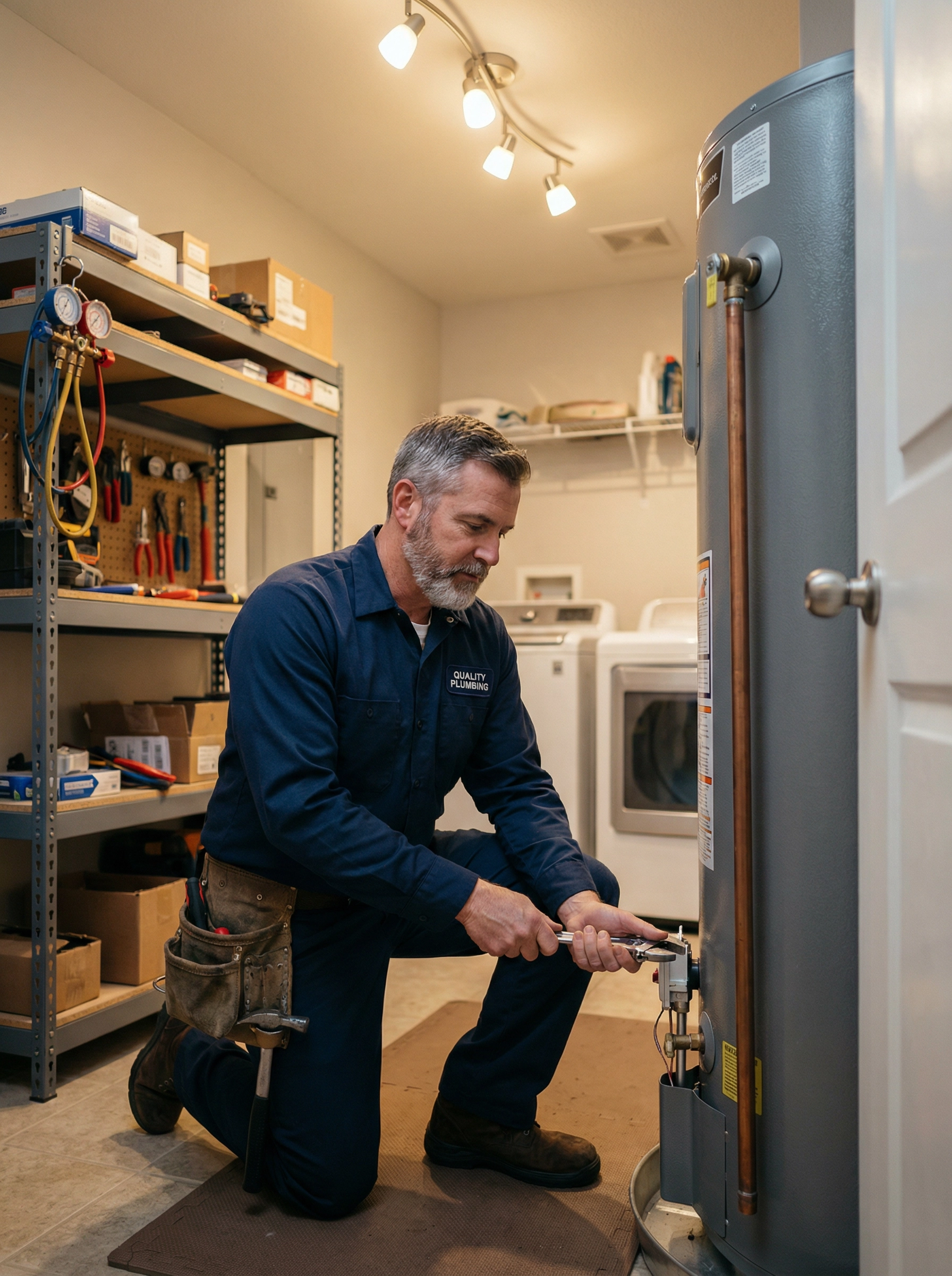 Plumber on a job site with tools