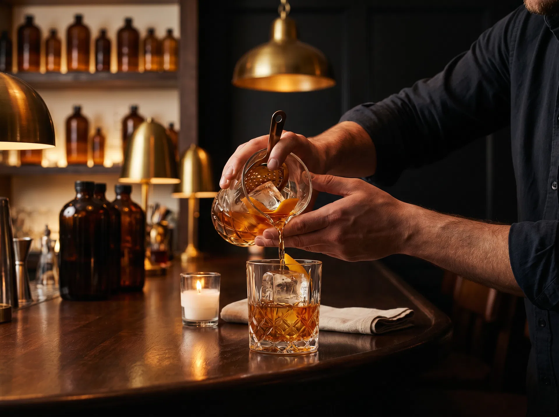 Bartender pouring an old-fashioned