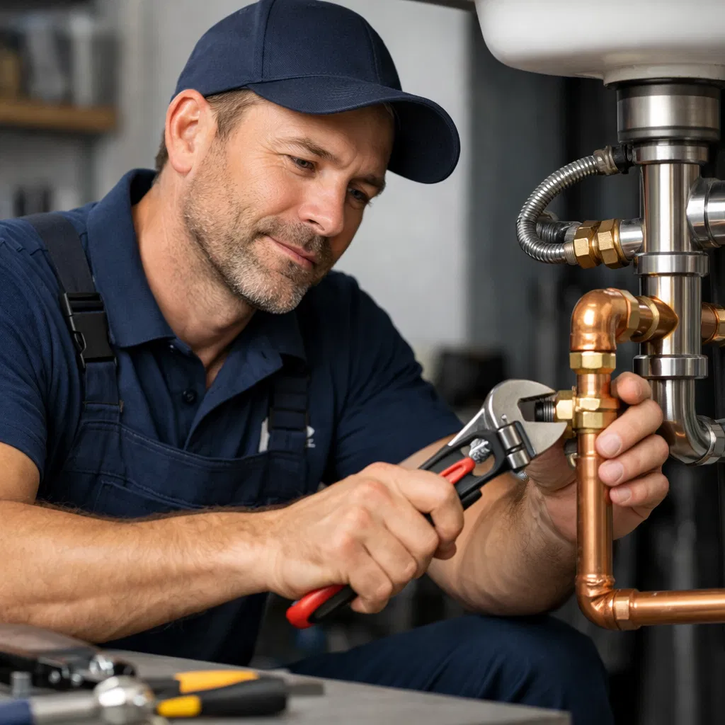 Professional plumber at work