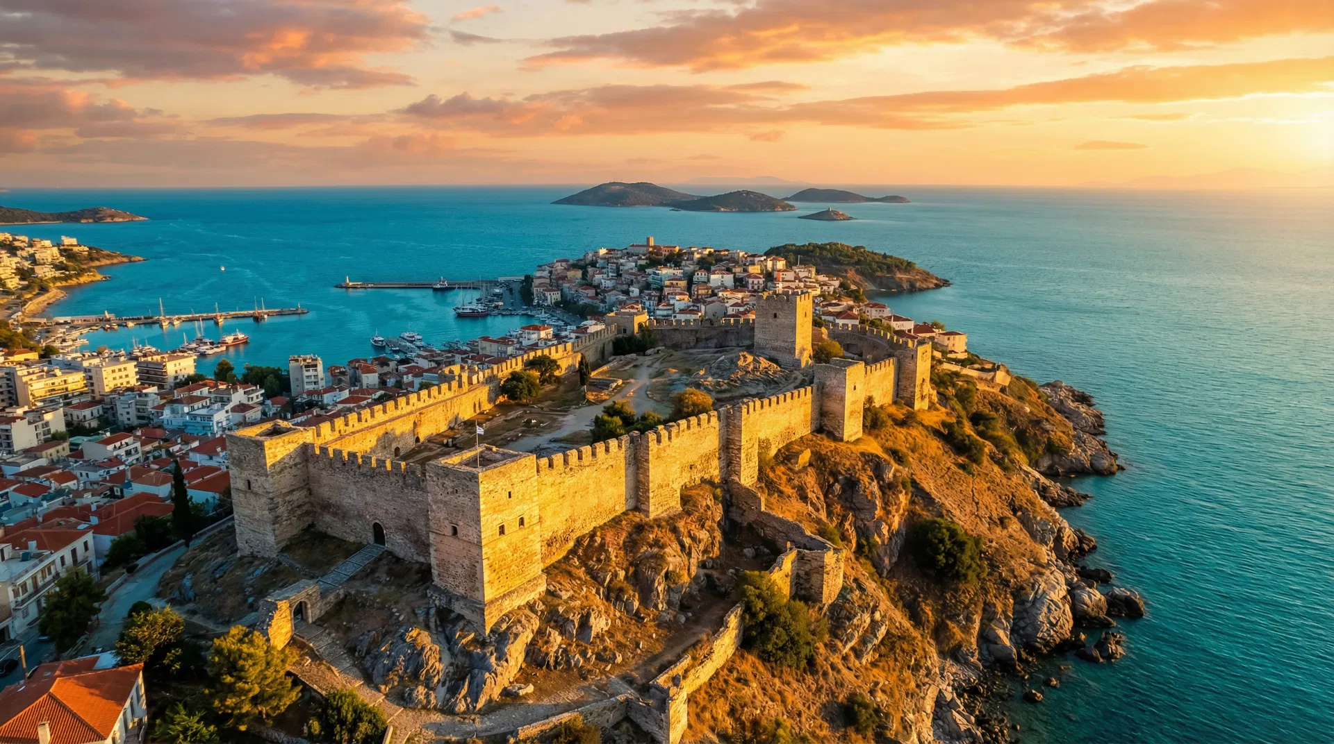 Kavala Castle overlooking the Aegean Sea, Greece