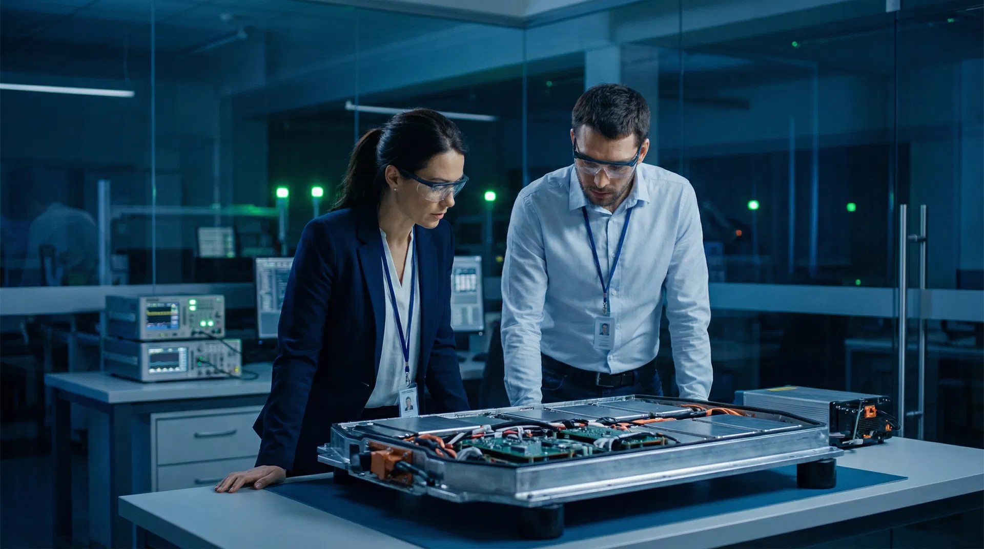 Specialist engineers working on EV battery systems