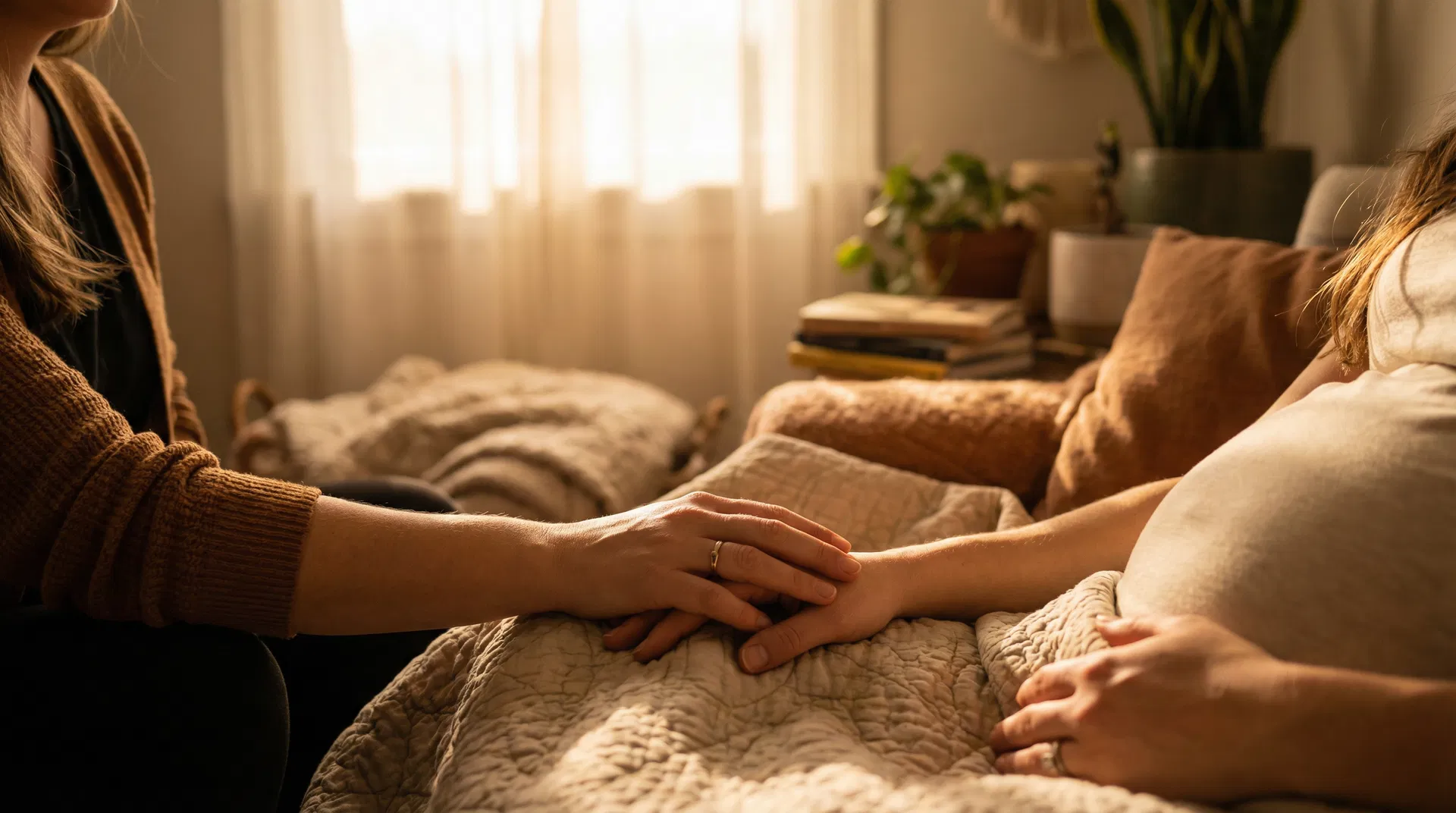 Doula støtter gravid kvinde