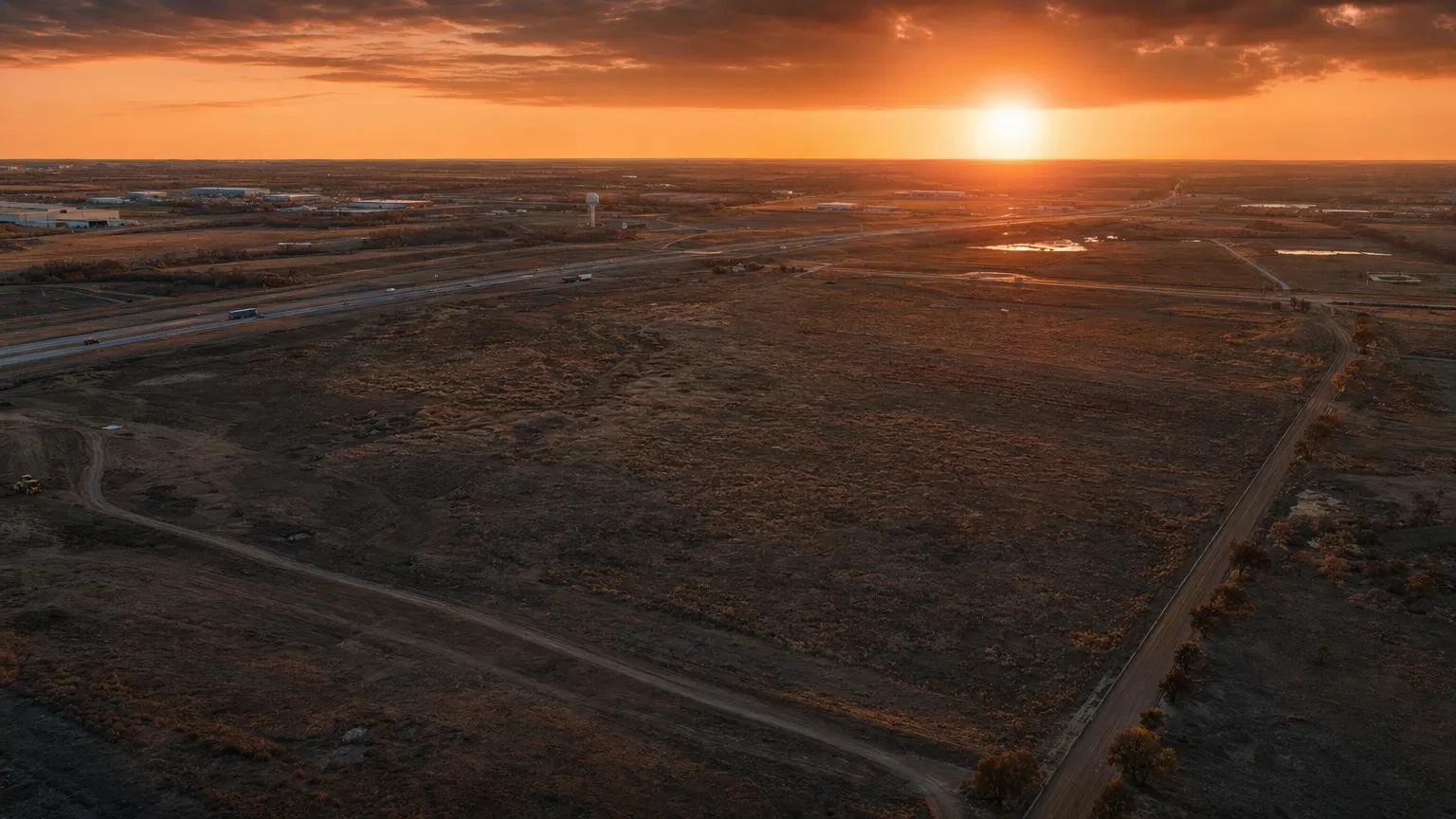 Land development at golden hour