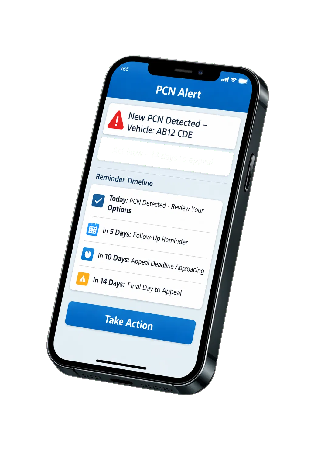 PCN Aware app interface showing parking fine notification