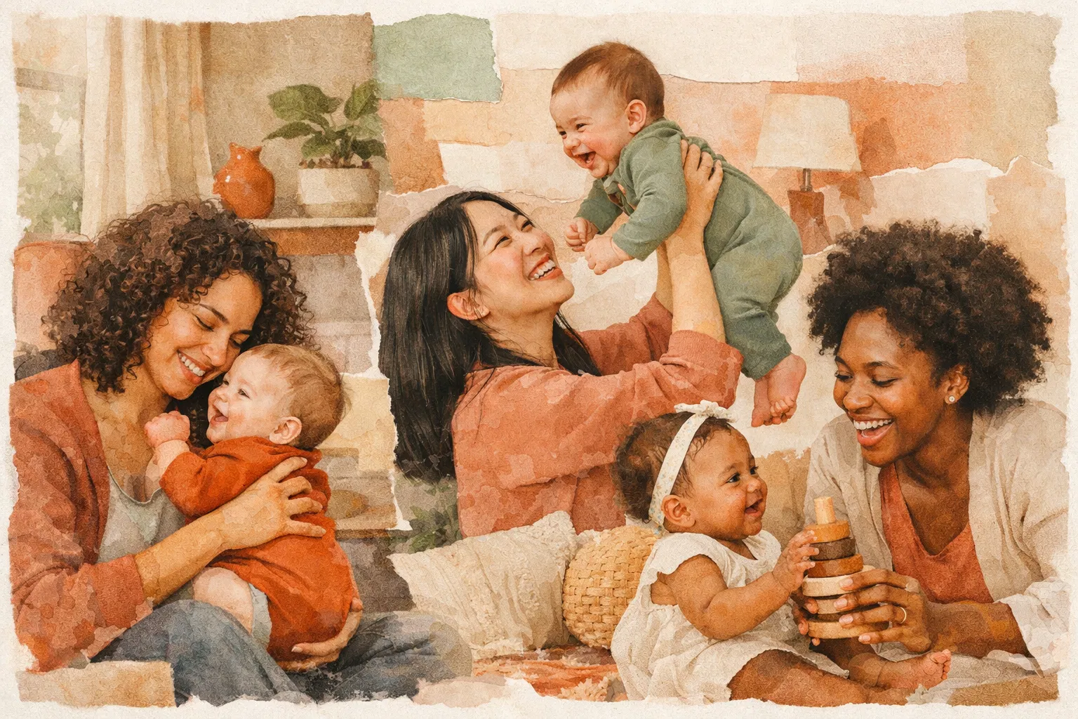 Diverse mothers with their babies in a warm community setting