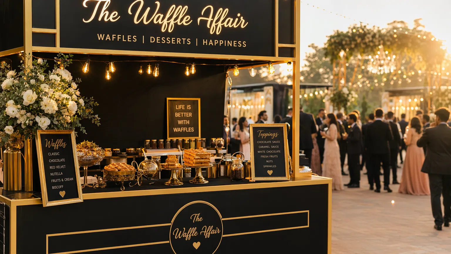 Waffling catering at a luxury wedding event