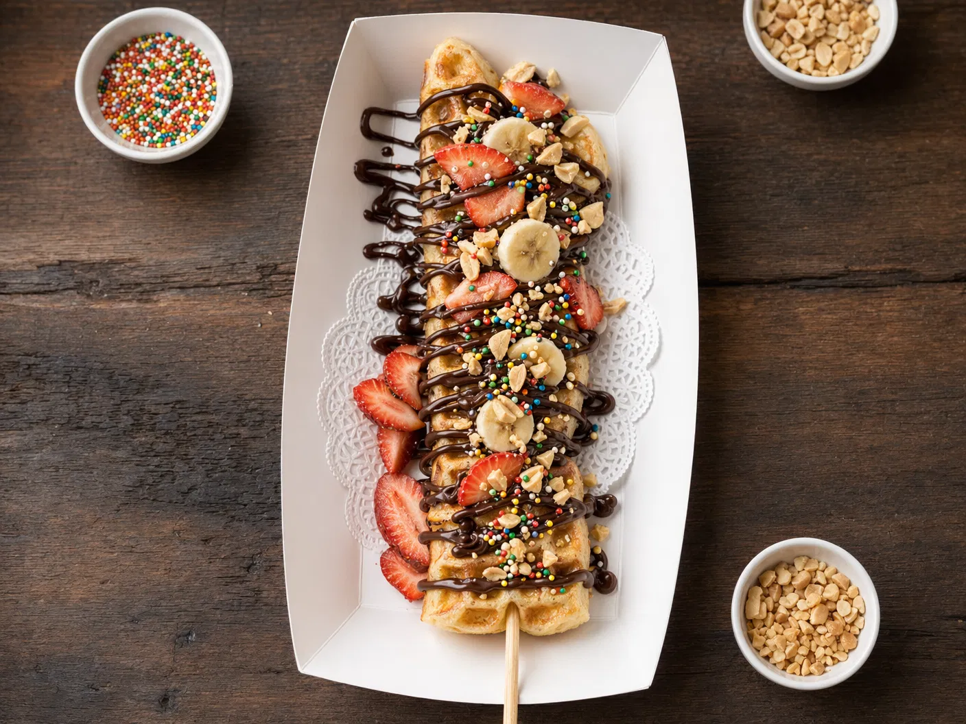 Waffling signature waffle on a stick with toppings