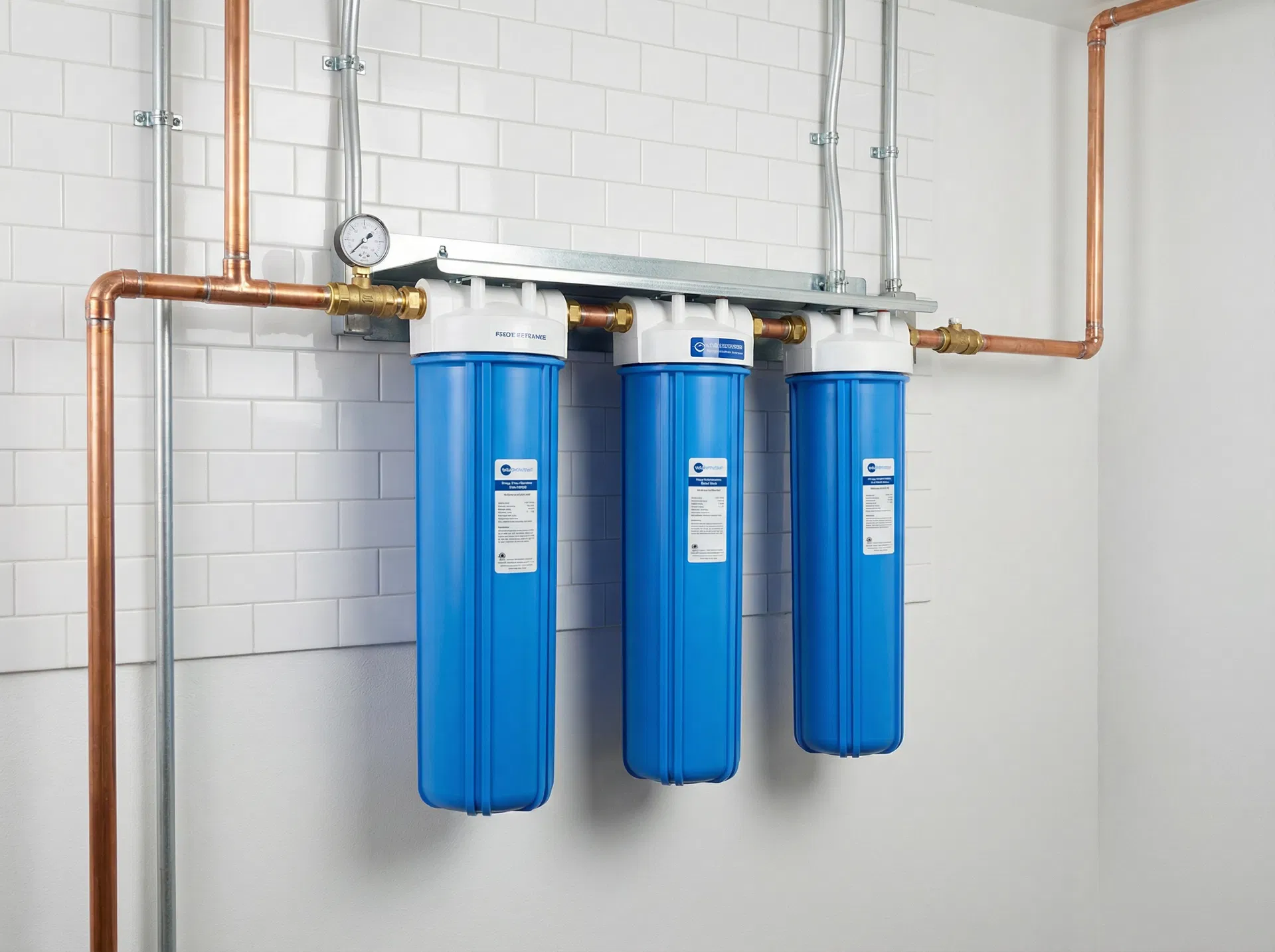 Triple-stage whole house water filtration system