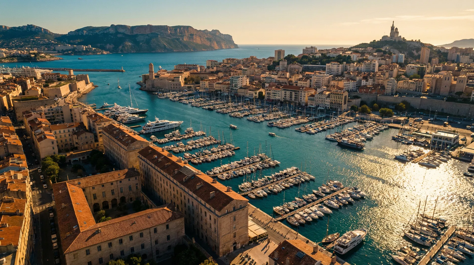 Vue panoramique de Marseille au coucher du soleil