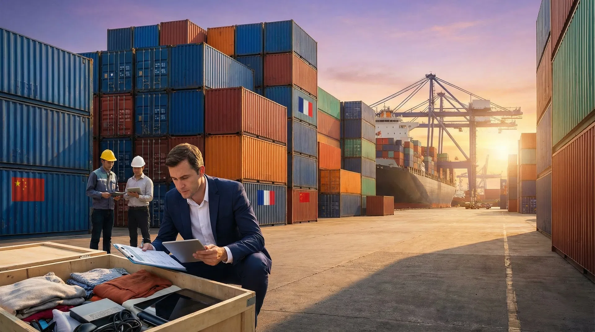 Port de commerce international avec conteneurs France-Chine