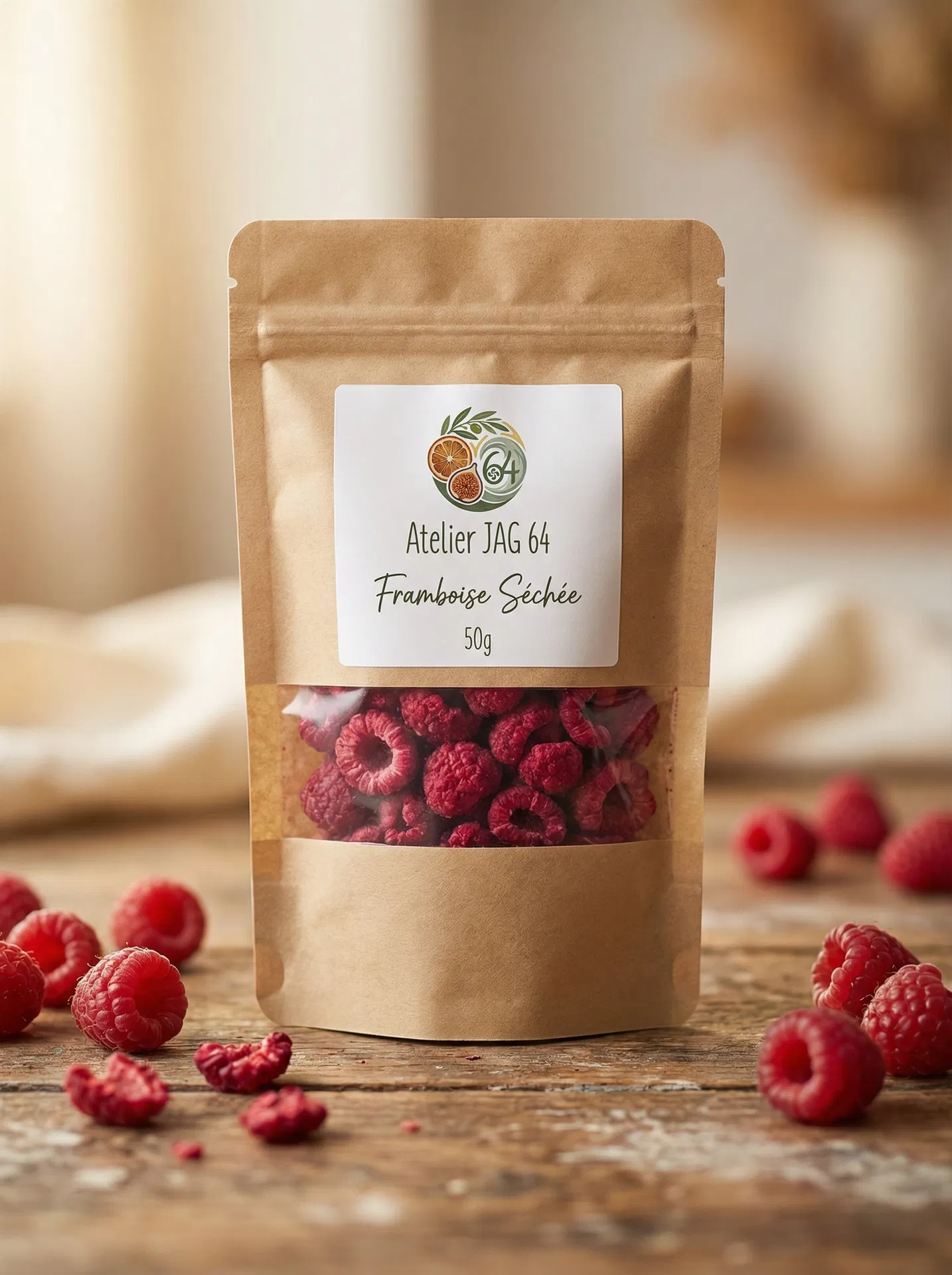 Sachet de Framboise séchée artisanale Atelier JAG 64 Biarritz - fruits séchés naturels 50g