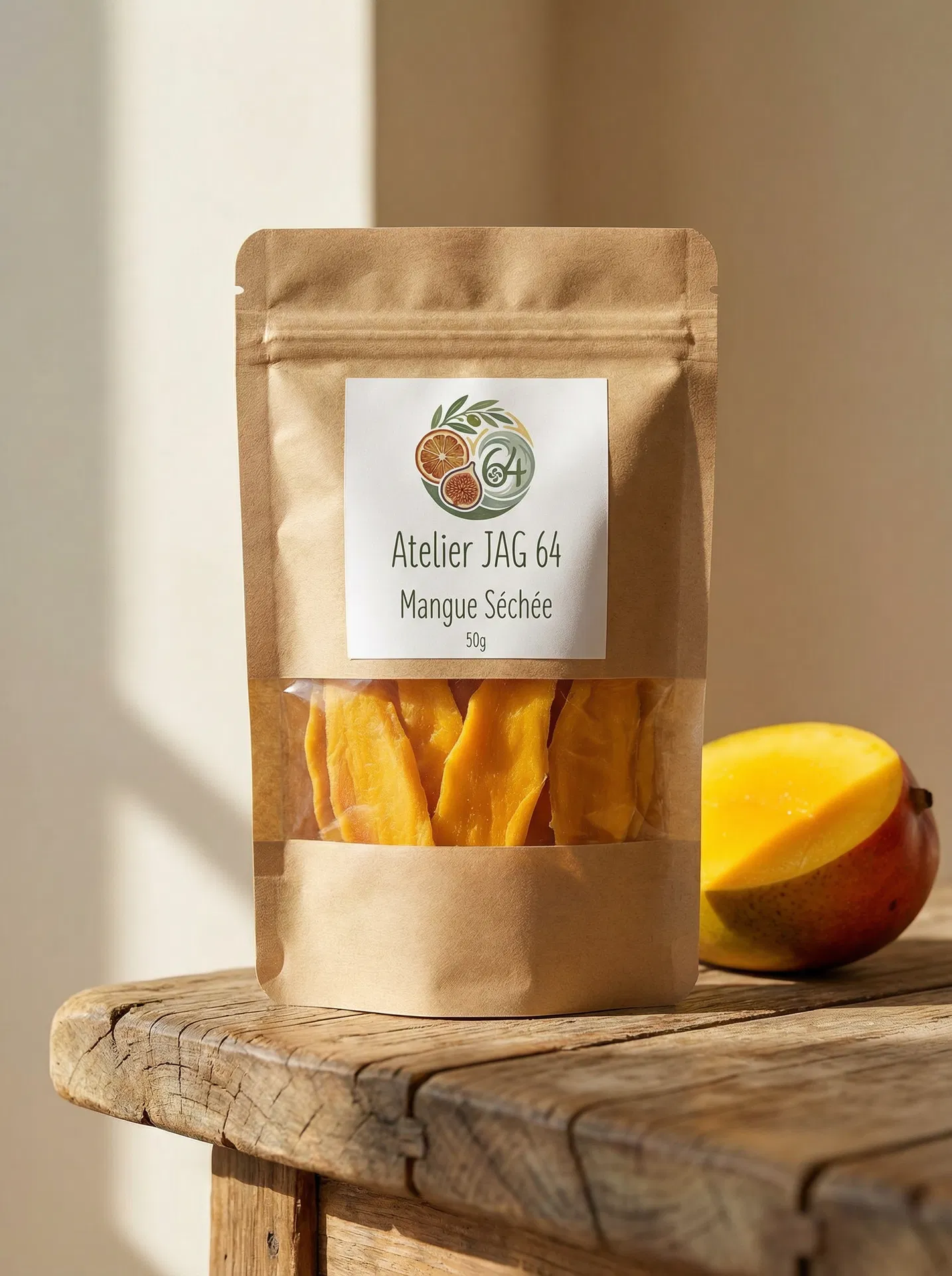 Sachet de Mangue séchée artisanale Atelier JAG 64 Biarritz - fruits séchés naturels 50g