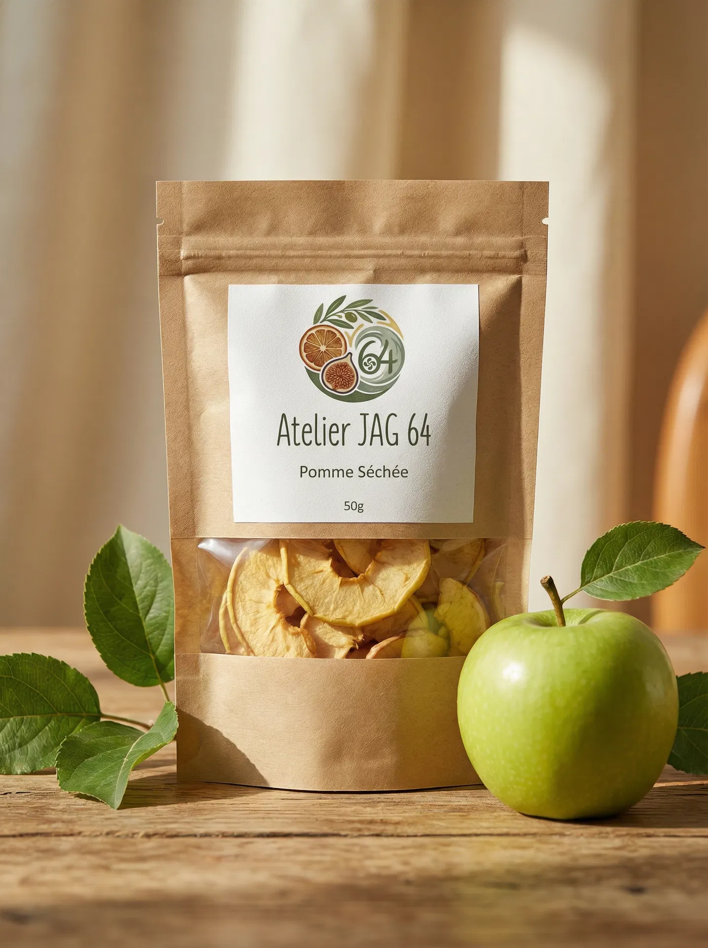 Sachet de Pomme séchée artisanale Atelier JAG 64 Biarritz - fruits séchés naturels 50g