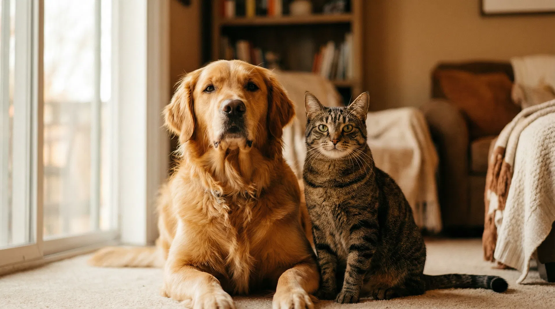 Chien et chat heureux avec un pelage brillant