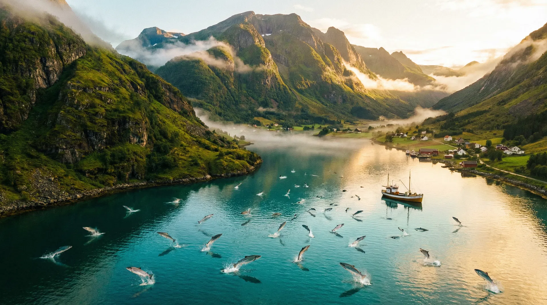 Fjord norvégien avec saumon sauvage