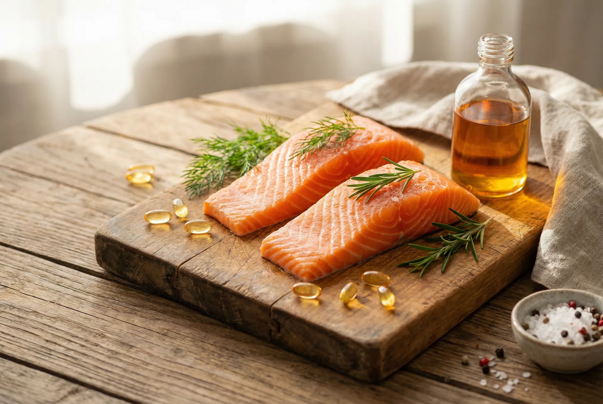 Saumon frais et huile de saumon naturelle